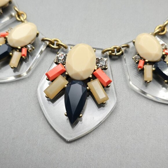 J.Crew Multi-Color Statement Necklace Gold Tone 16" Rhinestones w/ Lucite Shield - Picture 3 of 9